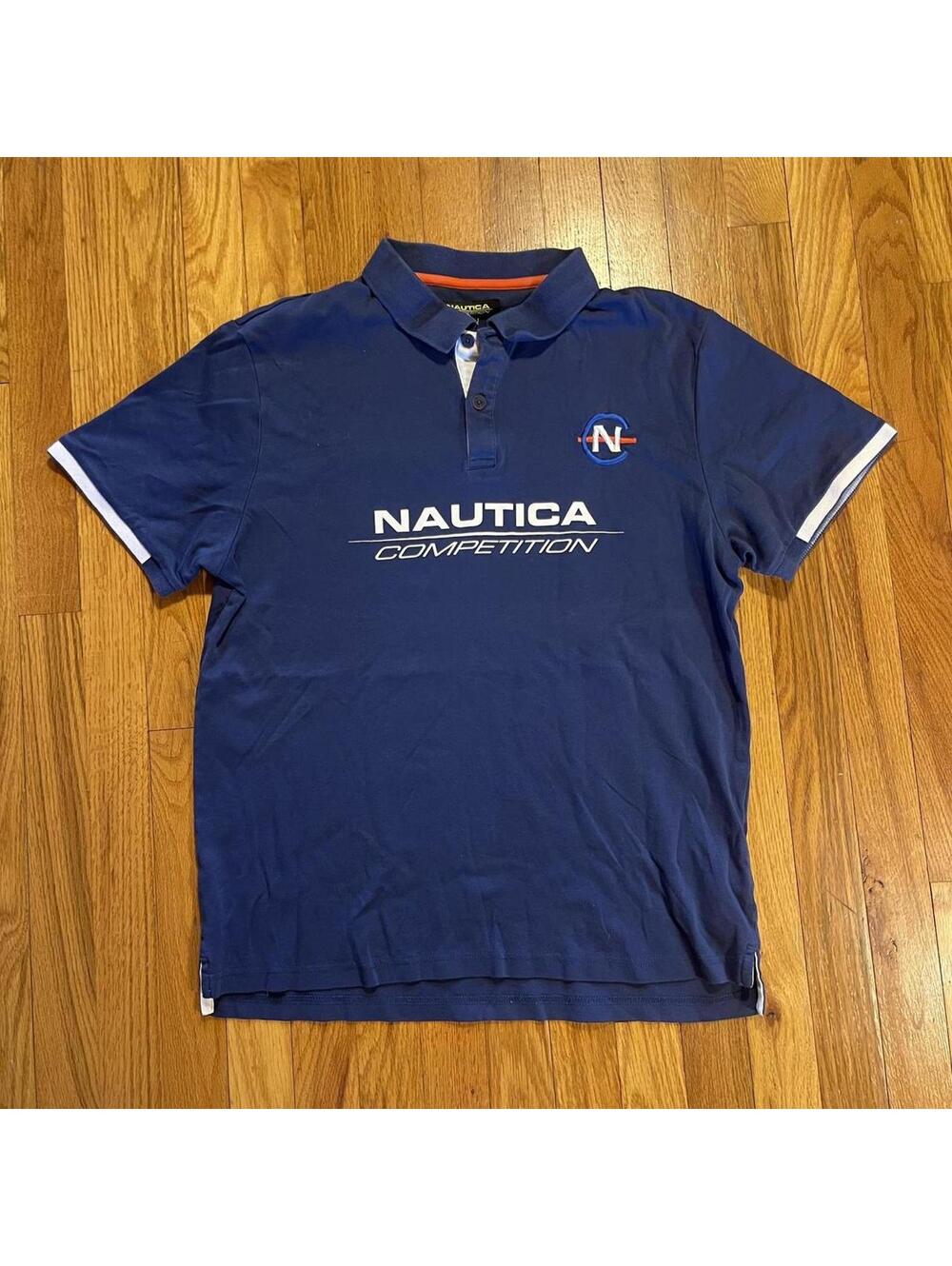 Nautica Competition polo shirt with printed & embroidered logo navy mens large L